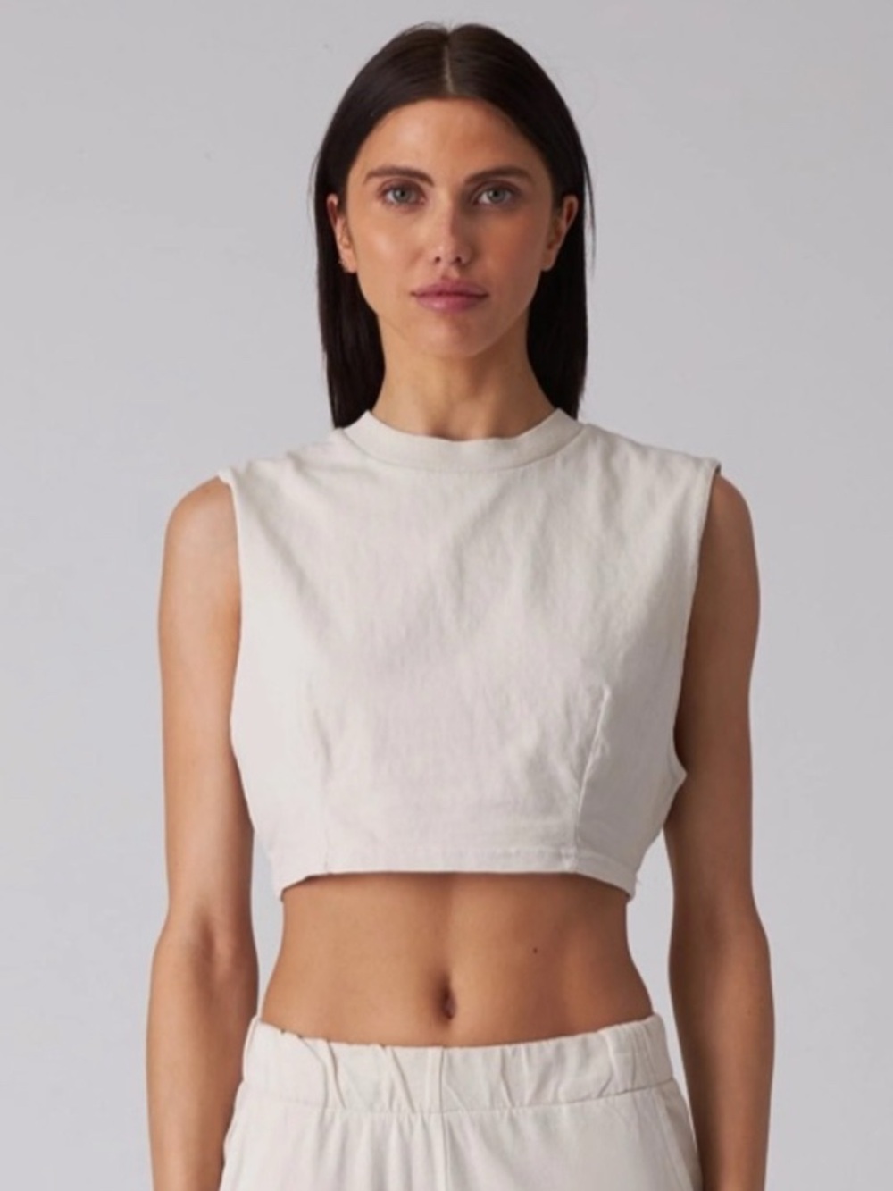 Talentless Crop Dart Muscle Tank in Bone